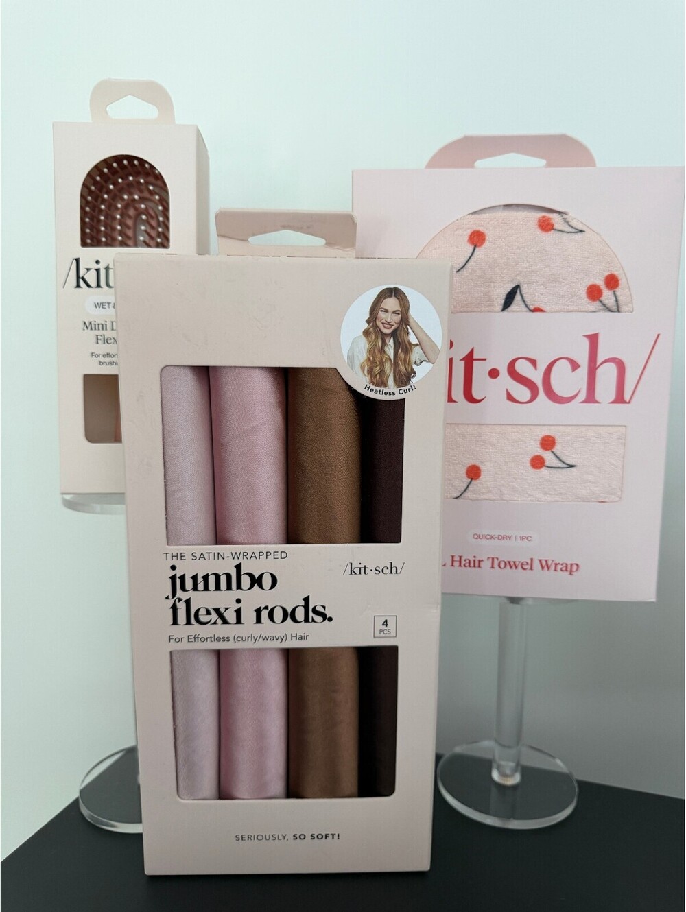 Kitsch XL Hair Towel Wrap, Brush and Jumbo Flexi Rods Bundle